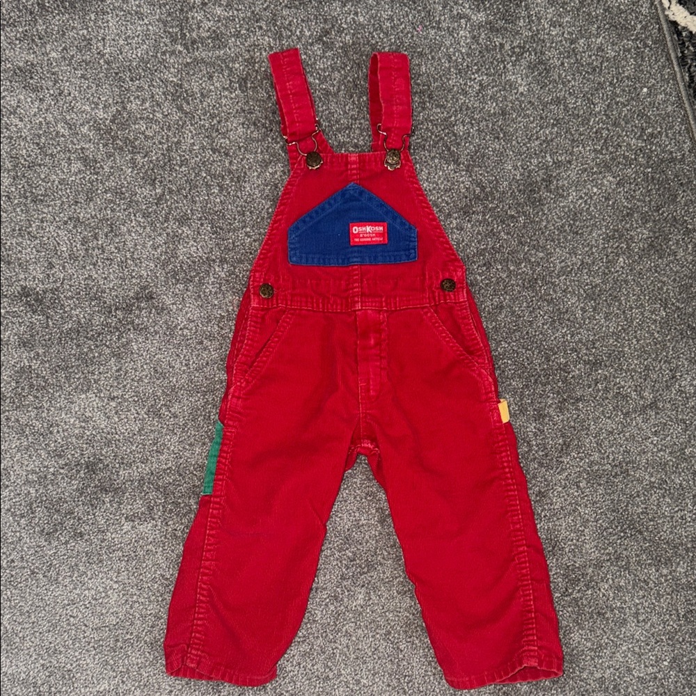 Vintage OshKosh B'gosh Red and Blue Kids Overalls